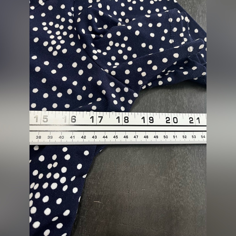 Laura Petites Navy Blue White Polka Dot Fit Flare Dress Short Sleeve Belted 8 - Picture 6 of 16
